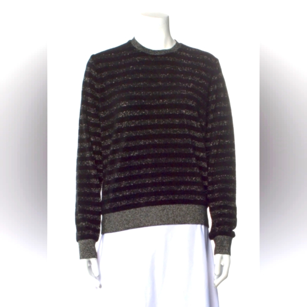 Saint Laurent Black and Metallic Silver Striped Sweater